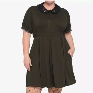 Forest Green Embroidered Collar Dress Plus Size
